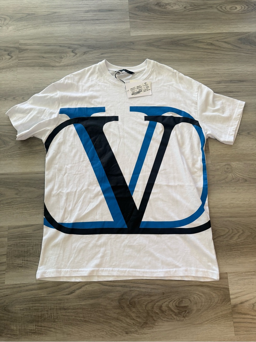 Valentino White Short Sleeve Tee with Blue and Black V Logo